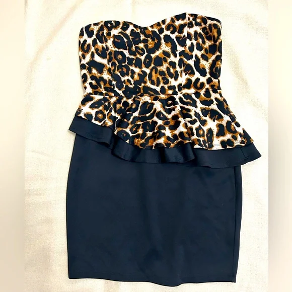 Symphony half black half leopard mini dress.Size Small.